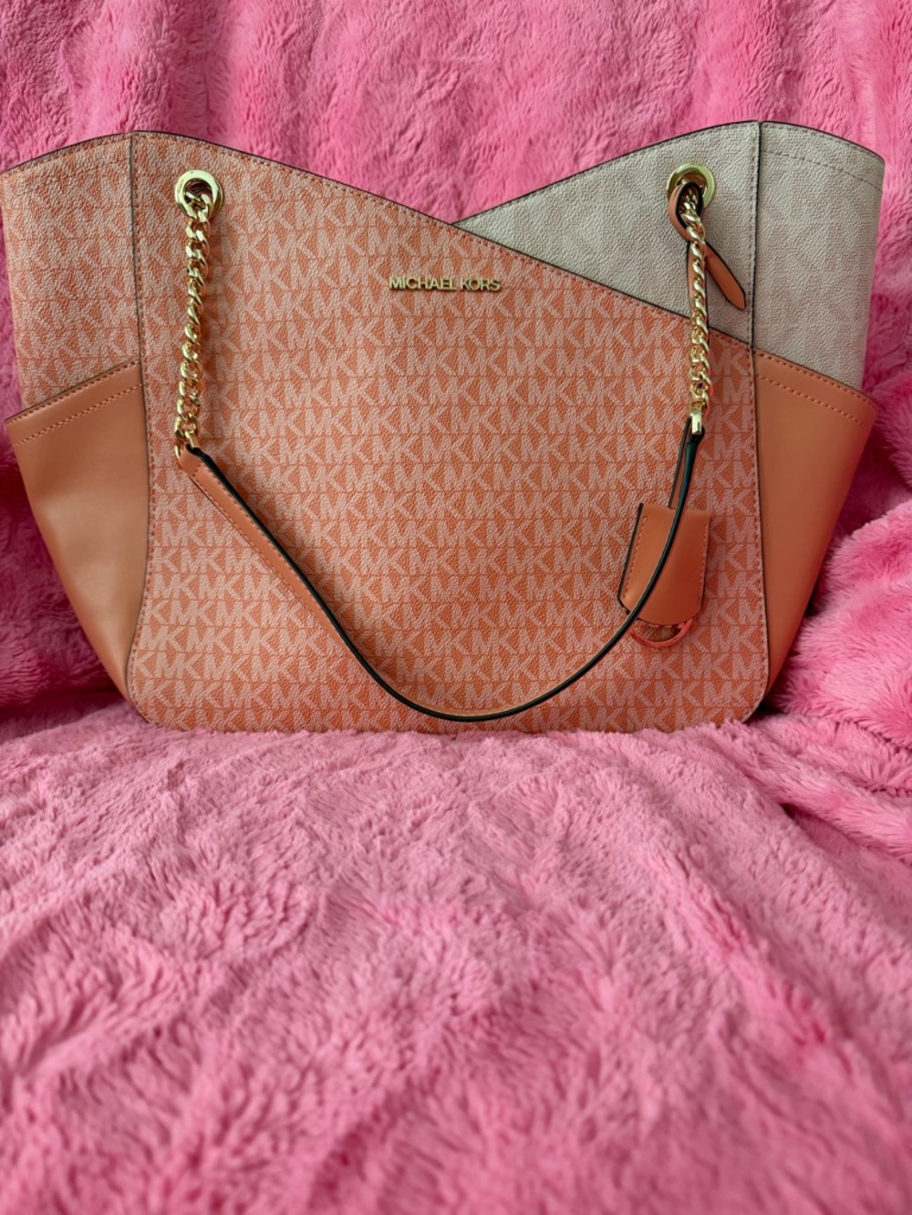 Michael Kors Jet Set Large Signature Logo Tote Bag in Sherbet - Picture 1 of 7